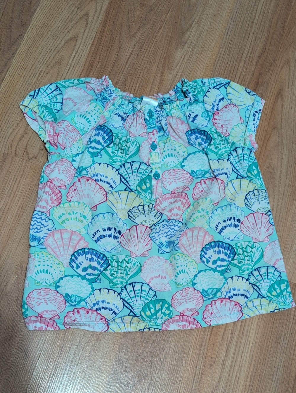 Gymboree Multicolor Shell-Print Short Sleeve Top - Teal, Pink, Yellow